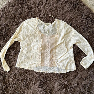 Free People - Vintage French lace slightly cropped oversized small long sleeve